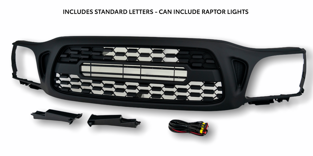 thumbnail image 2 of Rosegrille-pro Front Grille For 2001-2004 Toyota Tacoma – Honeycomb Style, Matte Black, With LED Lights & Letter, Used But Like New 2 of 6