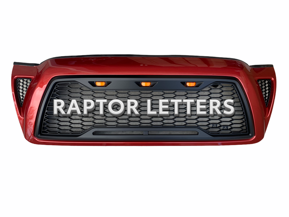 Xtreme TruX Black Raptor Style Mesh Grille For 2005-2011 Toyota Tacoma W/ Red Letters & LED Lights