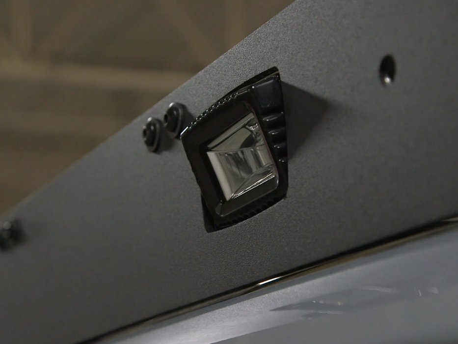 Close up of rear pod light on Premium roof rack - Cali Raised LED