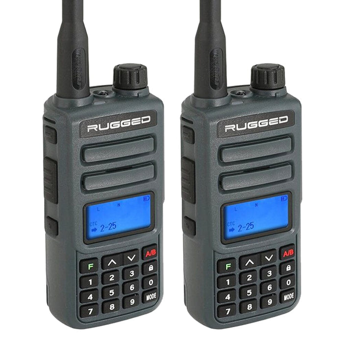 GMRS and FRS handheld 2-way radio with rechargeable battery, weather channels, FM radio, flashlight, backlit display