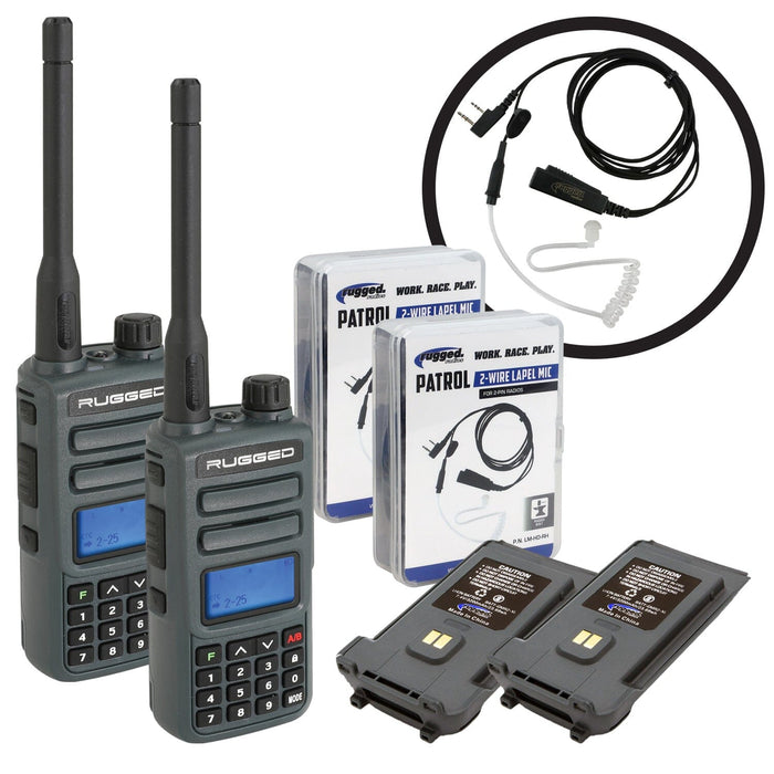 GREAT OUTDOORS PACK - GMR2 GMRS and FRS Hand Held Radio pair with Lapel Mic and XL Batteries
